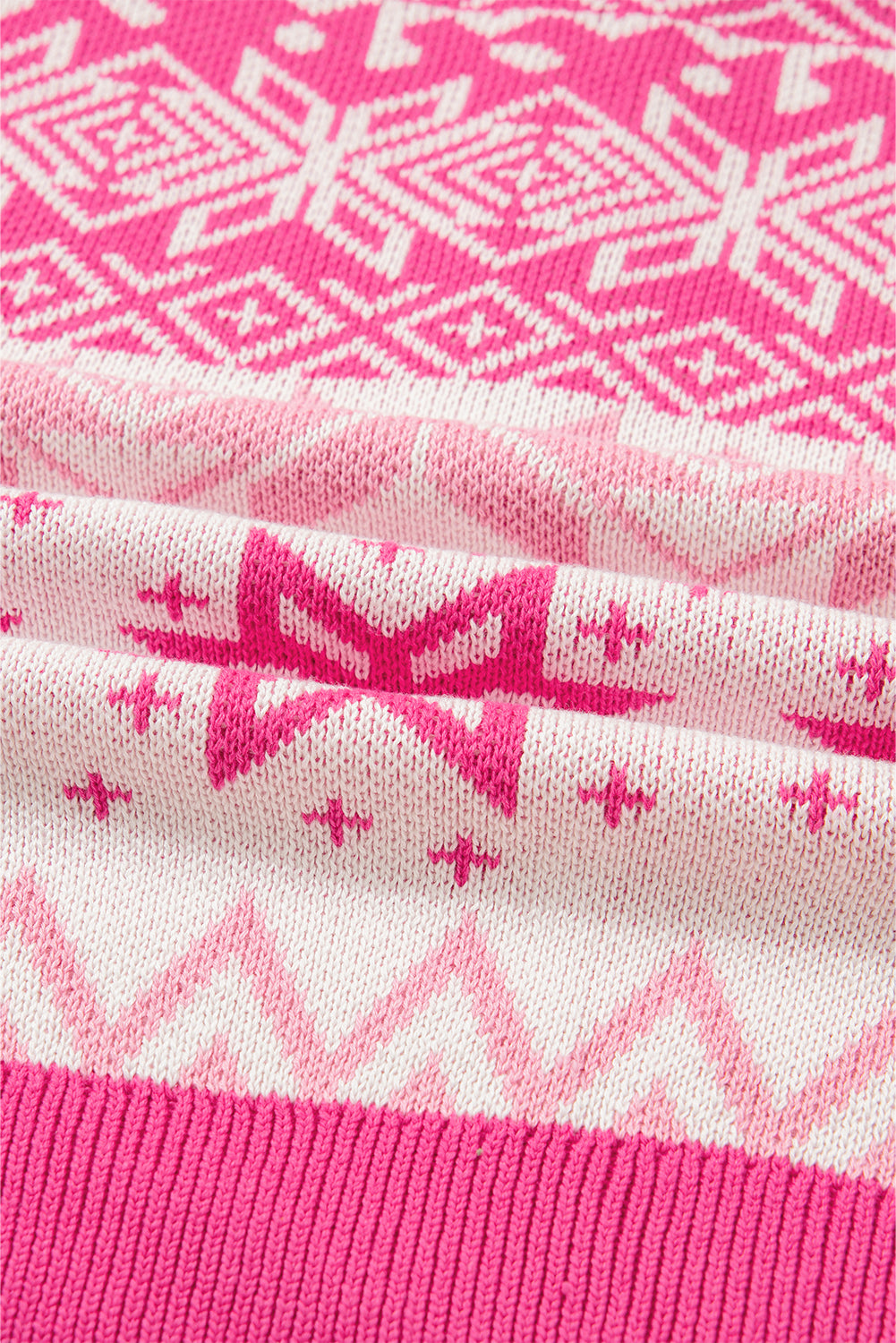 Rose Red Christmas Snowflake Quarter Zip Collard Sweater