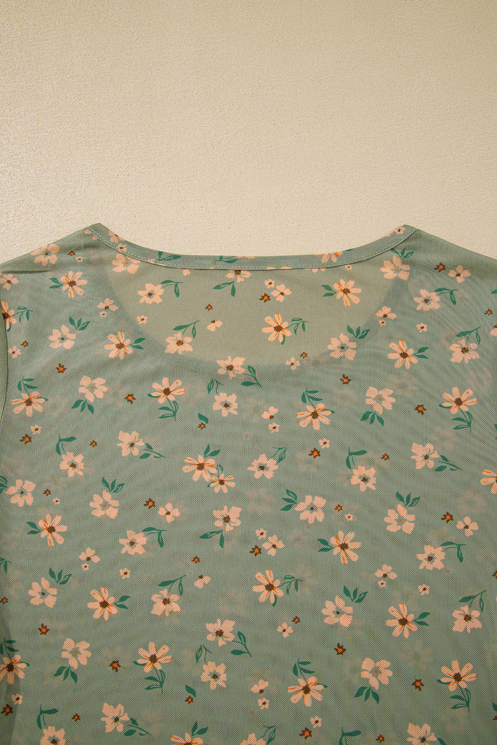 Sky Blue Floral Print Mesh Slim Fit Long Sleeve Top