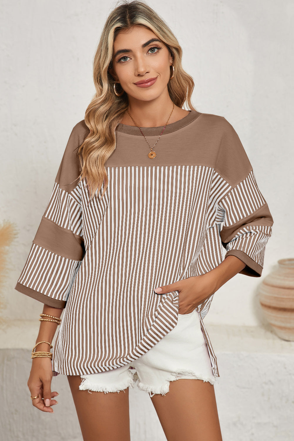 Phalaenopsis Striped Patchwork Oversized Tee