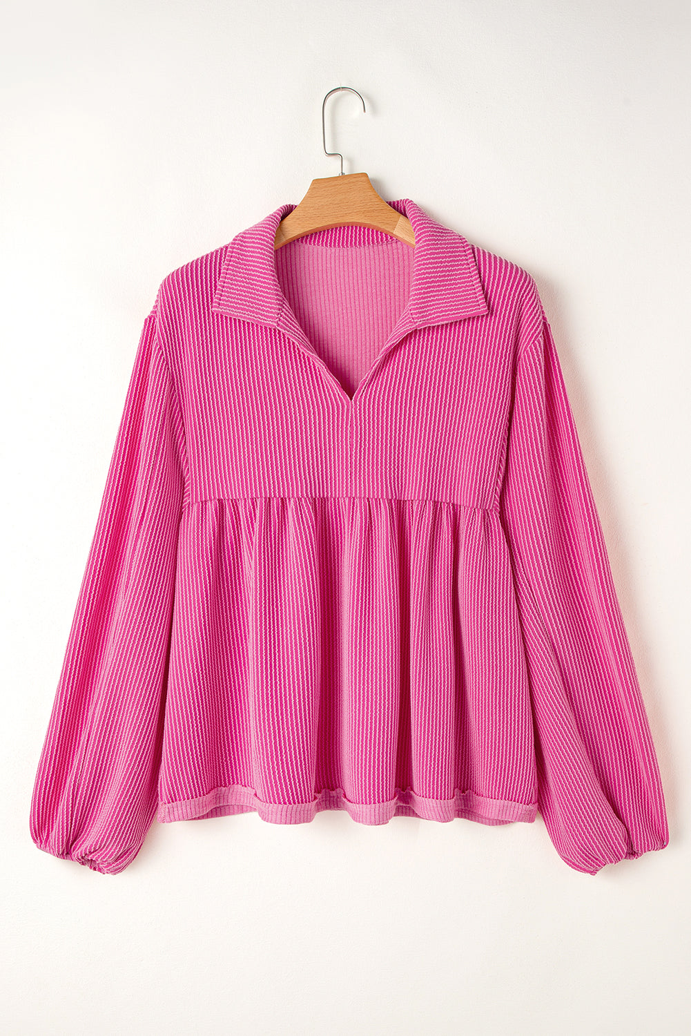 Phalaenopsis Corded Turn-down Collar Bubble Sleeve Babydoll Top