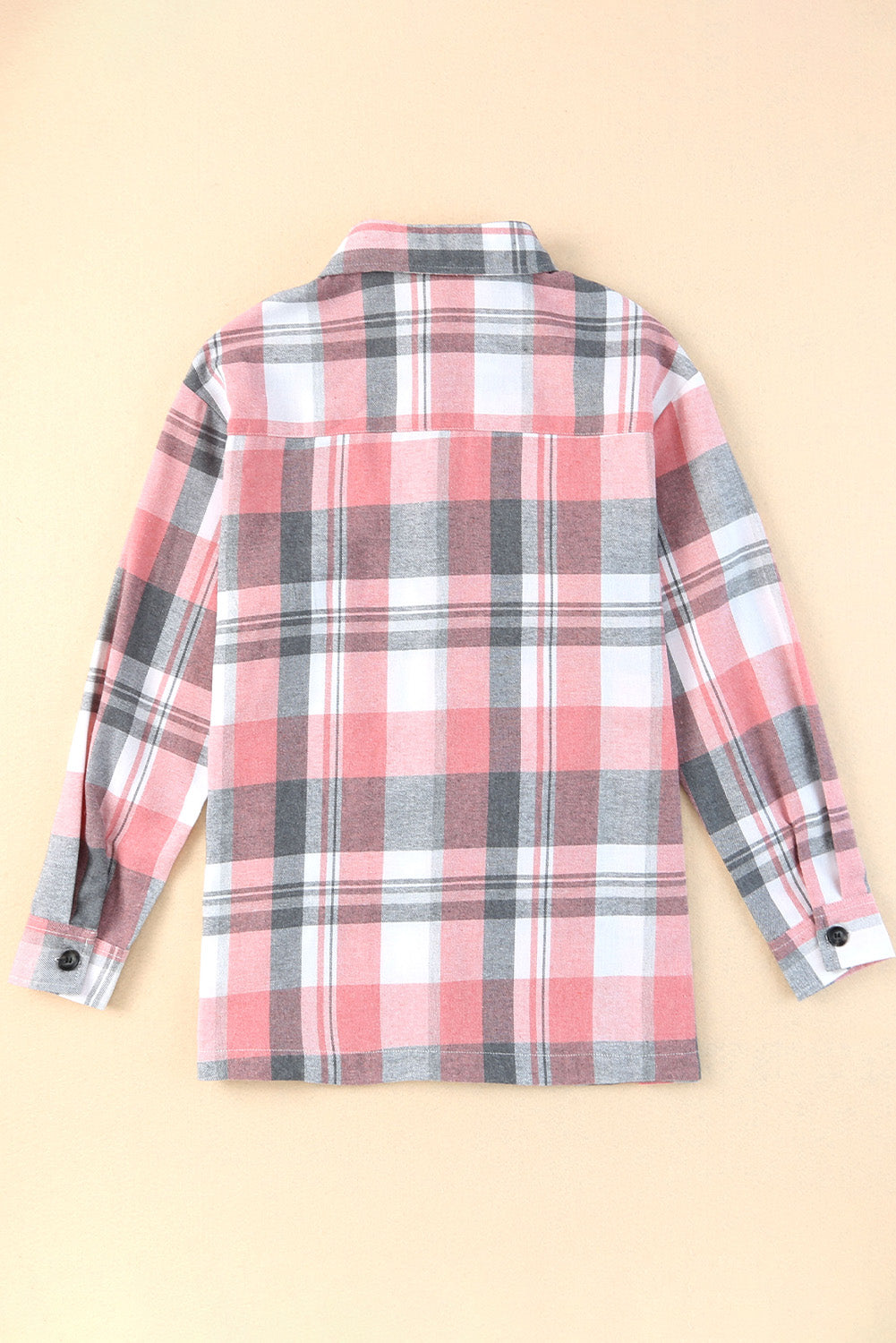 Pink Long Sleeve Collared Button Up Flannel Shacket