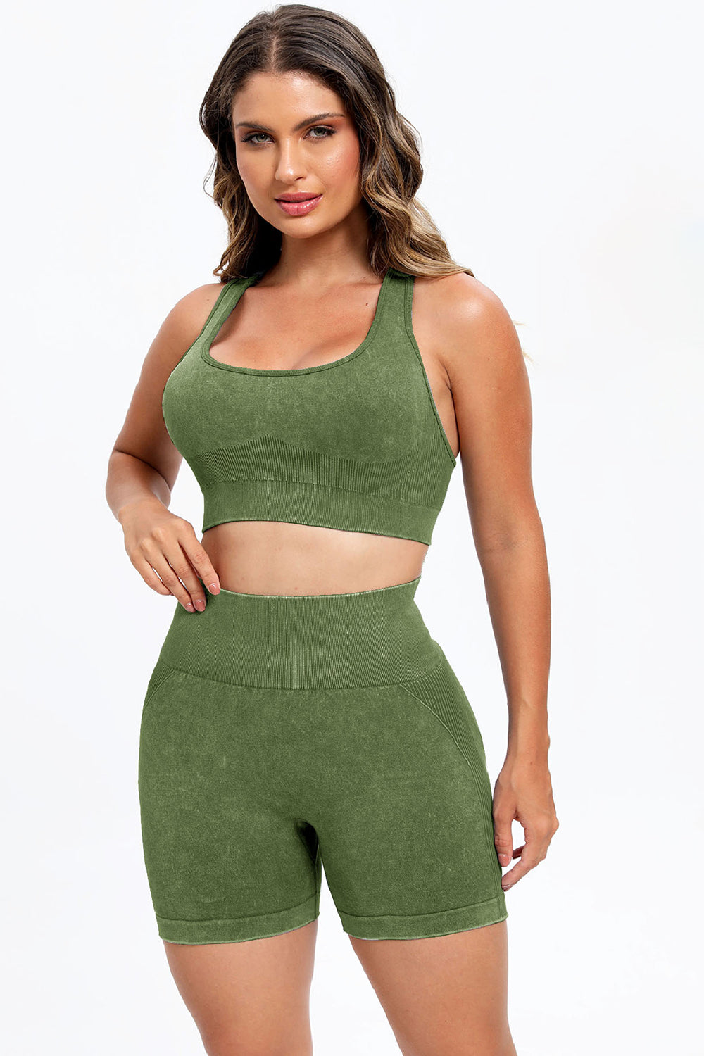 Washed 3 Piece Square Neck Wide Strap Active Set