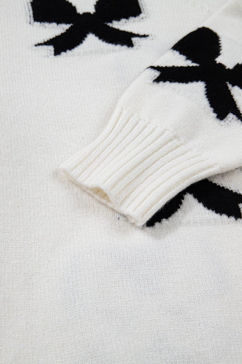 White Lace-Up Front Bow Pattern Round Neck Knit Cardigan