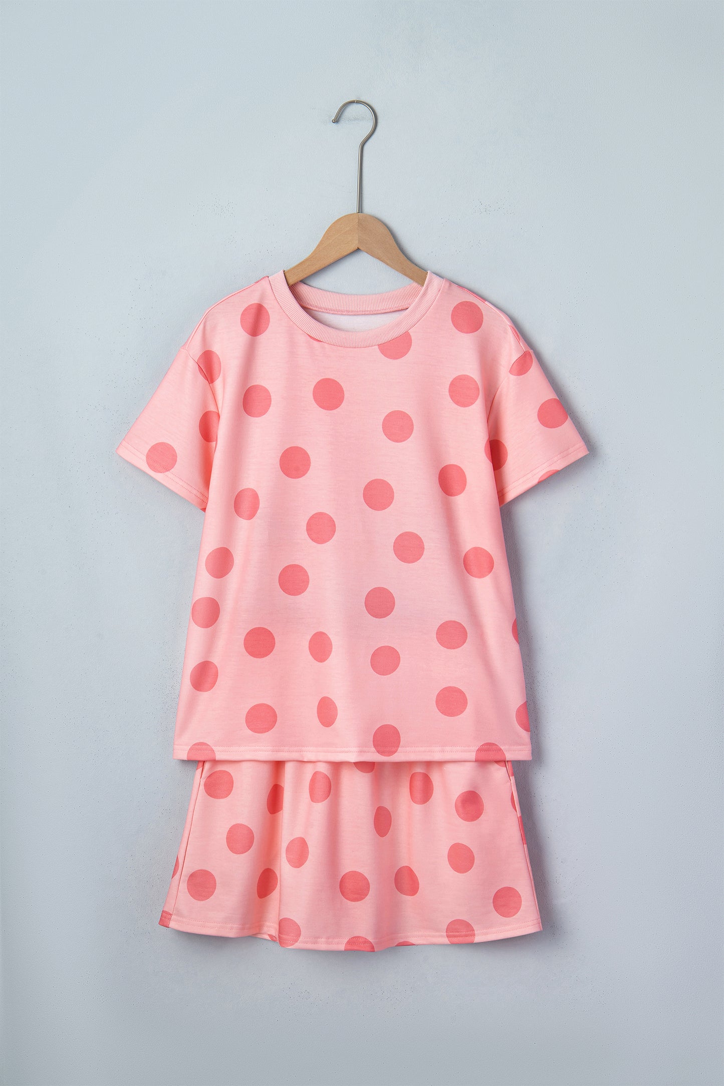 Sky Blue Polka Dot Short Sleeve Top Casual Skort 2pcs Outfit