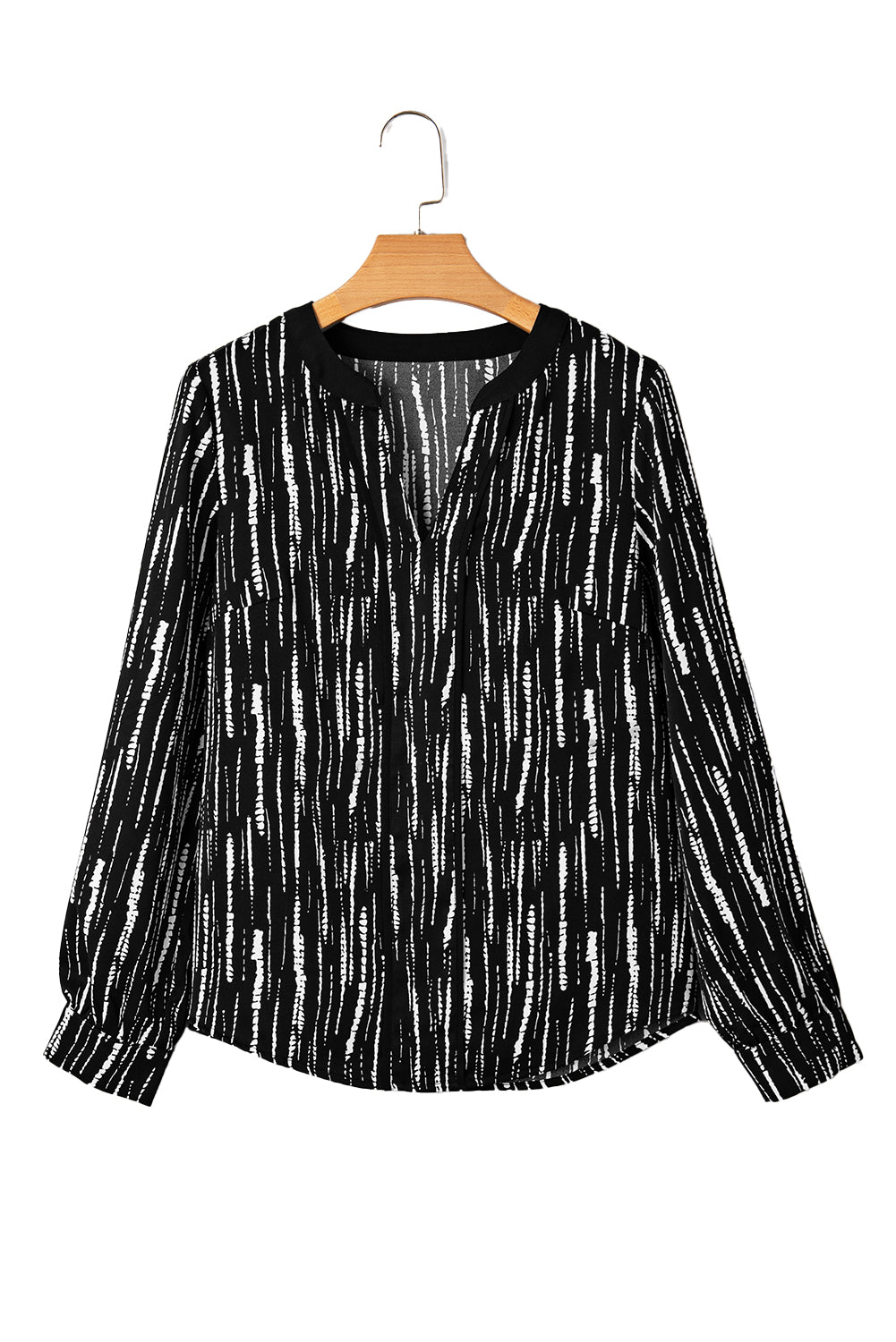 White Abstract Print V-neck Long-sleeve Blouse