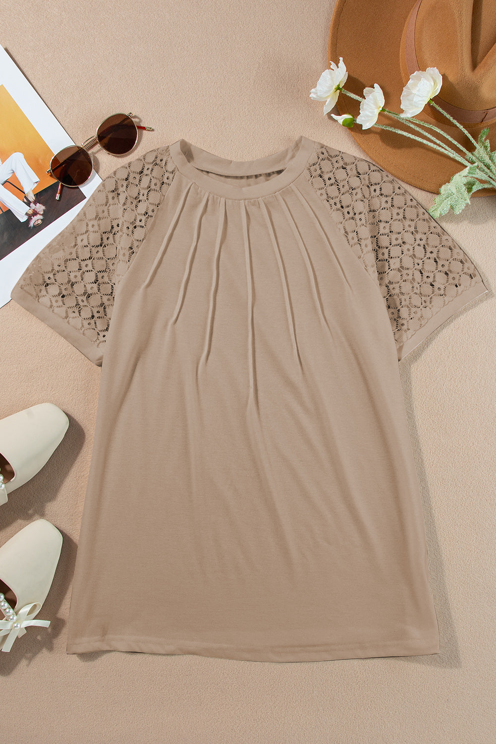 Black Seamed Detail Contrast Lace Raglan Sleeve Tee