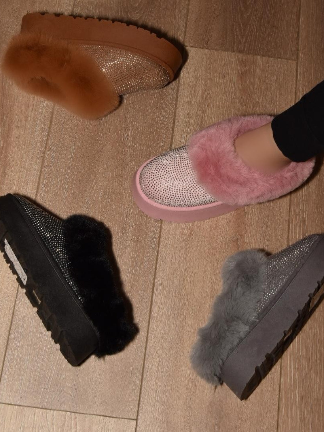 WILD DIVA Embellished Faux Fur Platform Bootie Slippers
