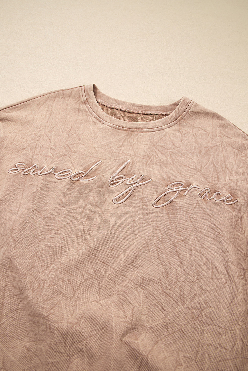 High-rise saved by grace Letter Embroidery Mineral Wash Loose Sweatshirt