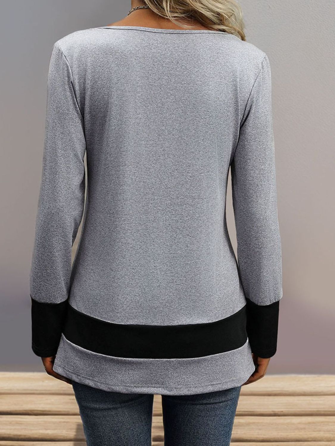 Contrast Long Sleeve Blouse