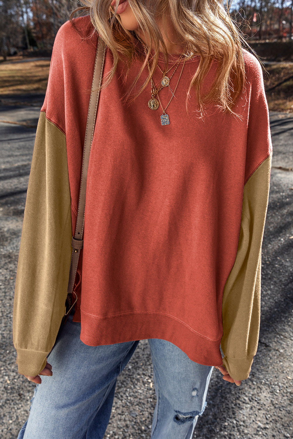 Gray Two Tone Patchwork Drop Shoulder Pullover Sweatshirt