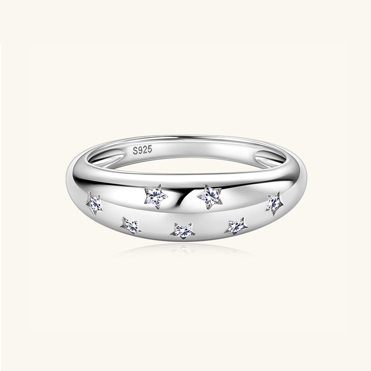 Sterling Silver 925 Inlaid Moissanite Star Ring