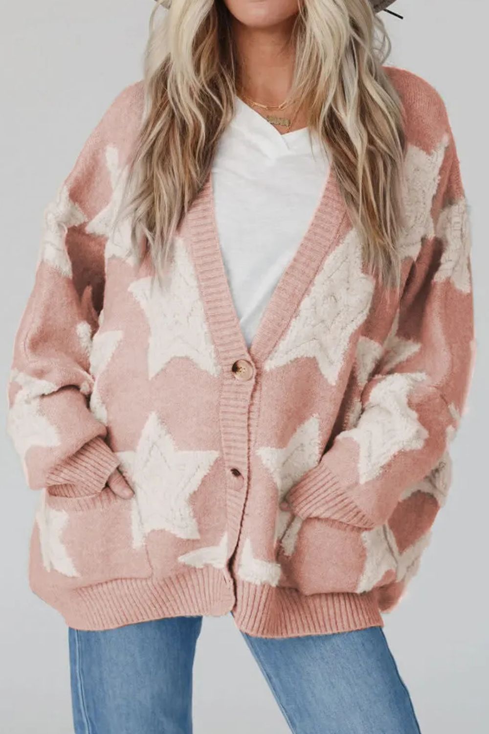 Star Beige Button Up Long Sleeve Cardigan