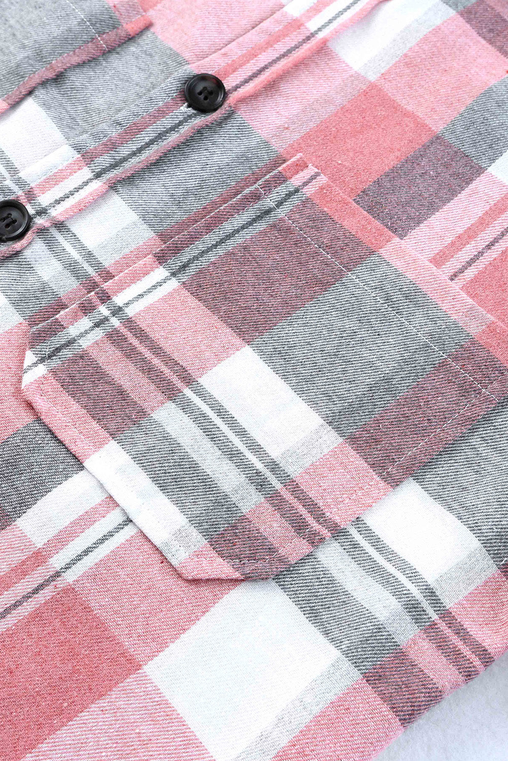 Pink Long Sleeve Collared Button Up Flannel Shacket