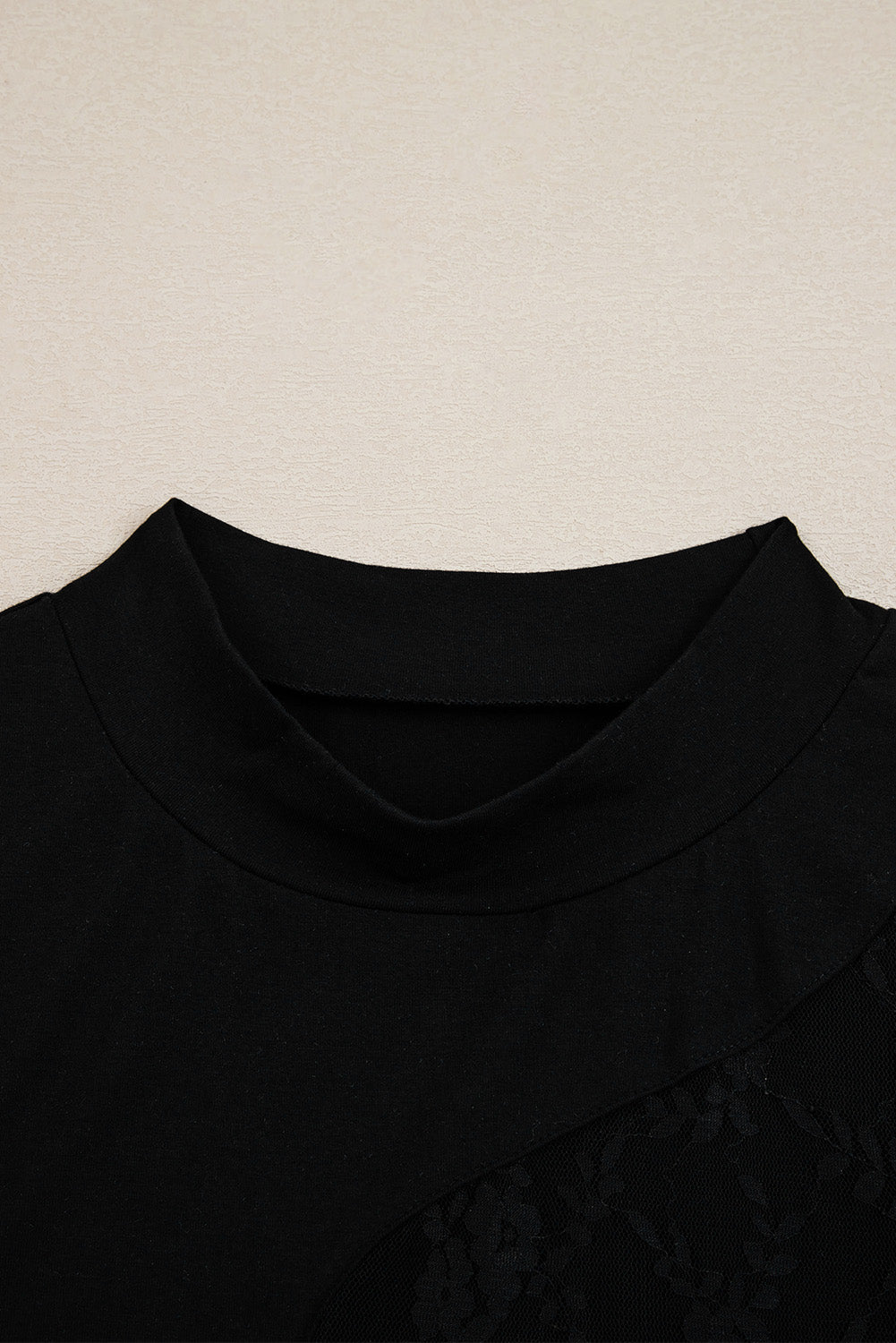 Black Plus Size Lace Patchwork Asymmetric Long Sleeve Top