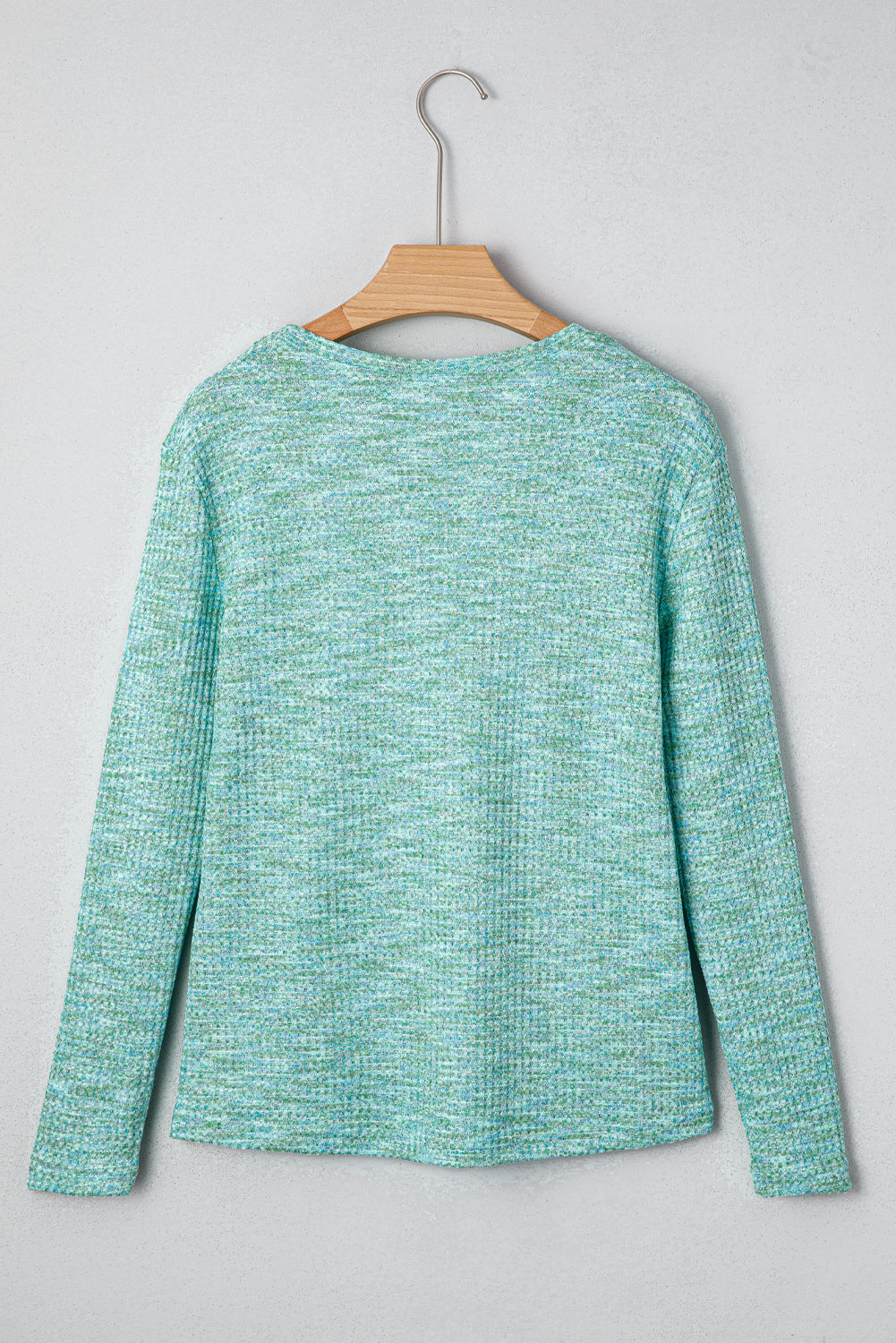 Moonlight Jade Button Long Sleeve V Neck Waffle Shirt