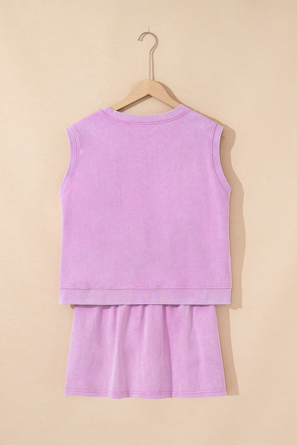 Light Pink Mineral Wash Sleeveless Top and Split Skort Set