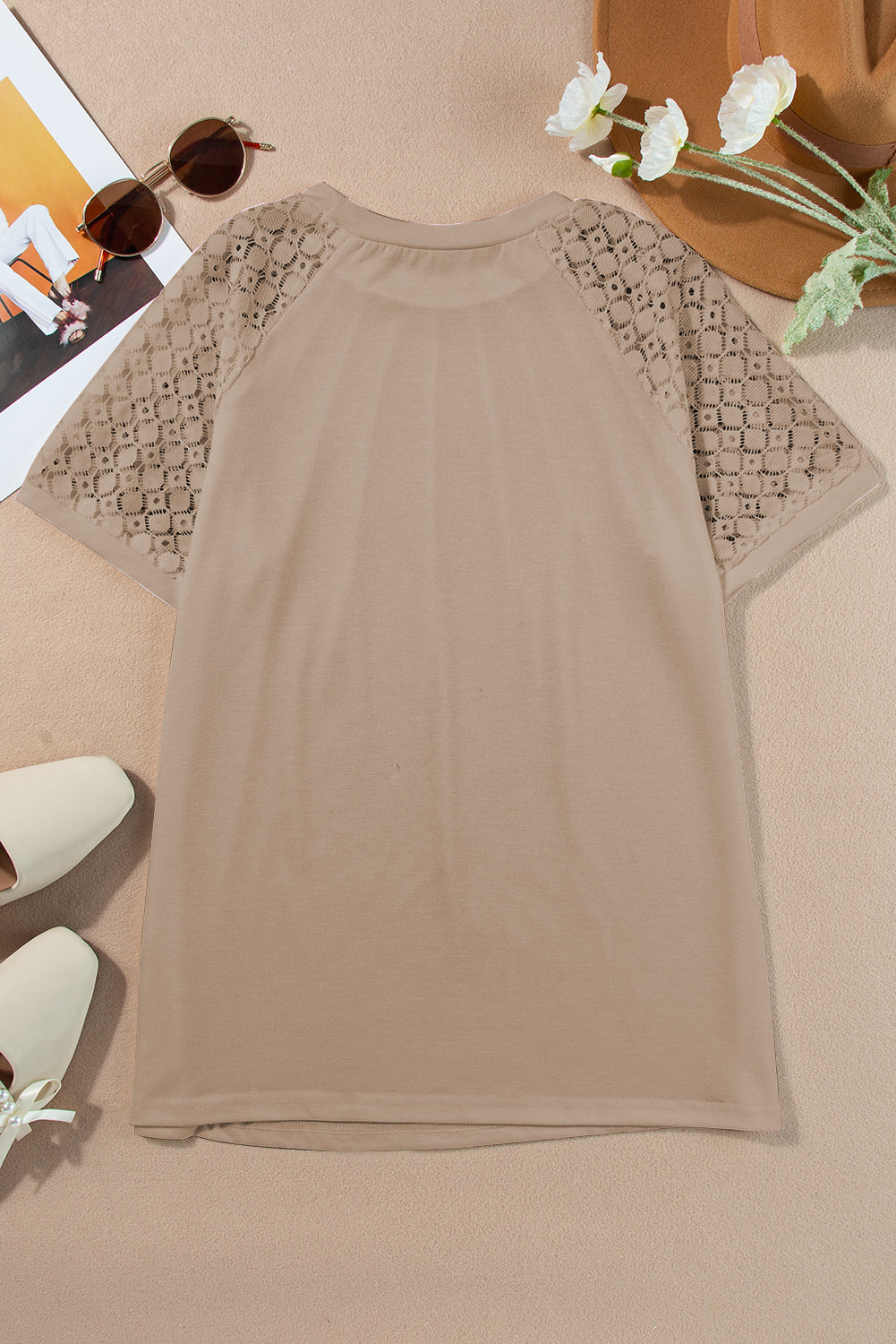 Black Seamed Detail Contrast Lace Raglan Sleeve Tee