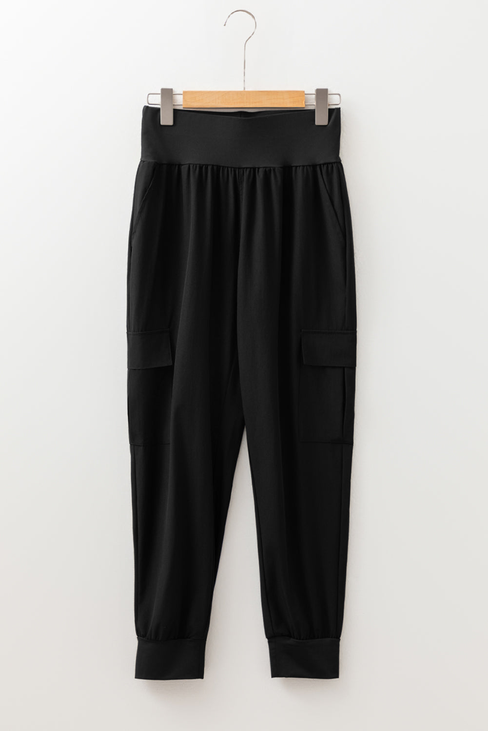 Medium Grey Elastic High Waist Pocketed Cargo Jogger Pants