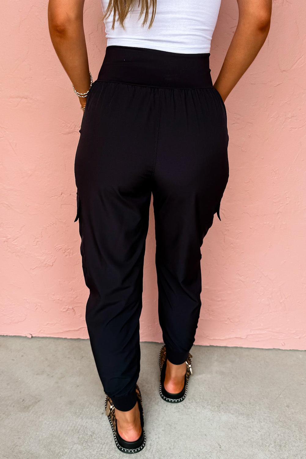 Medium Grey Elastic High Waist Pocketed Cargo Jogger Pants