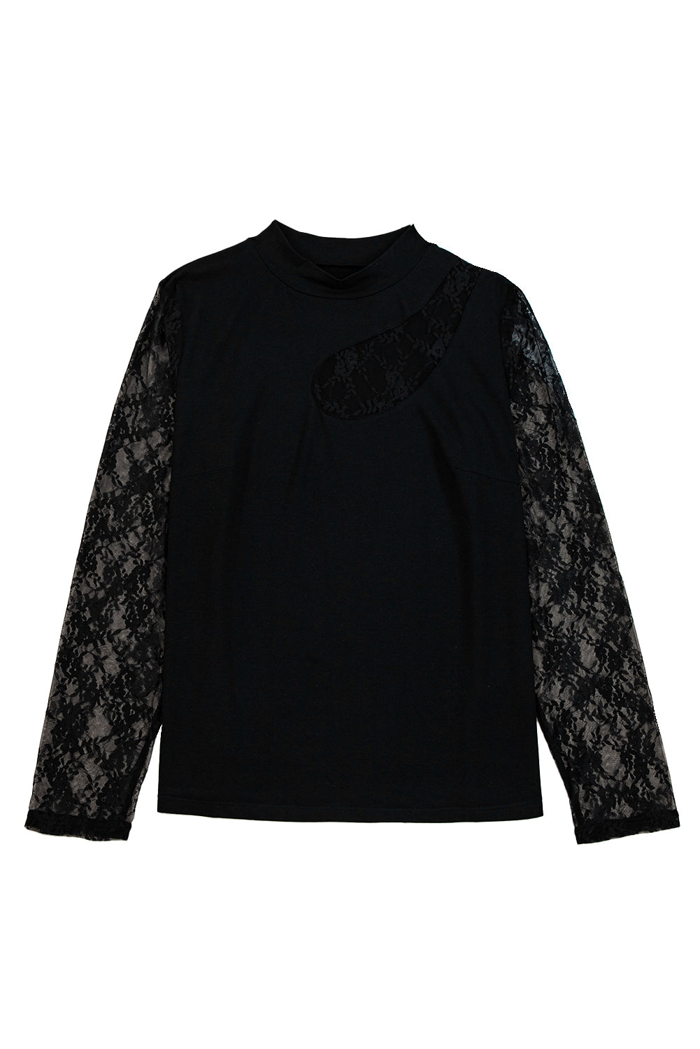 Black Plus Size Lace Patchwork Asymmetric Long Sleeve Top