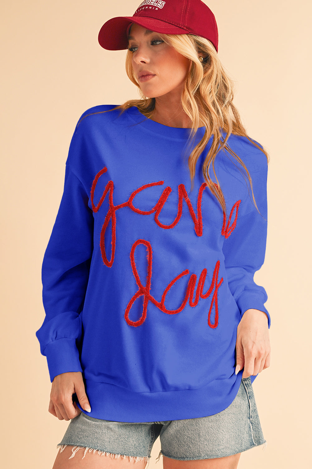 Black Tinsel Game Day Drop Shoulder Sweatshirt