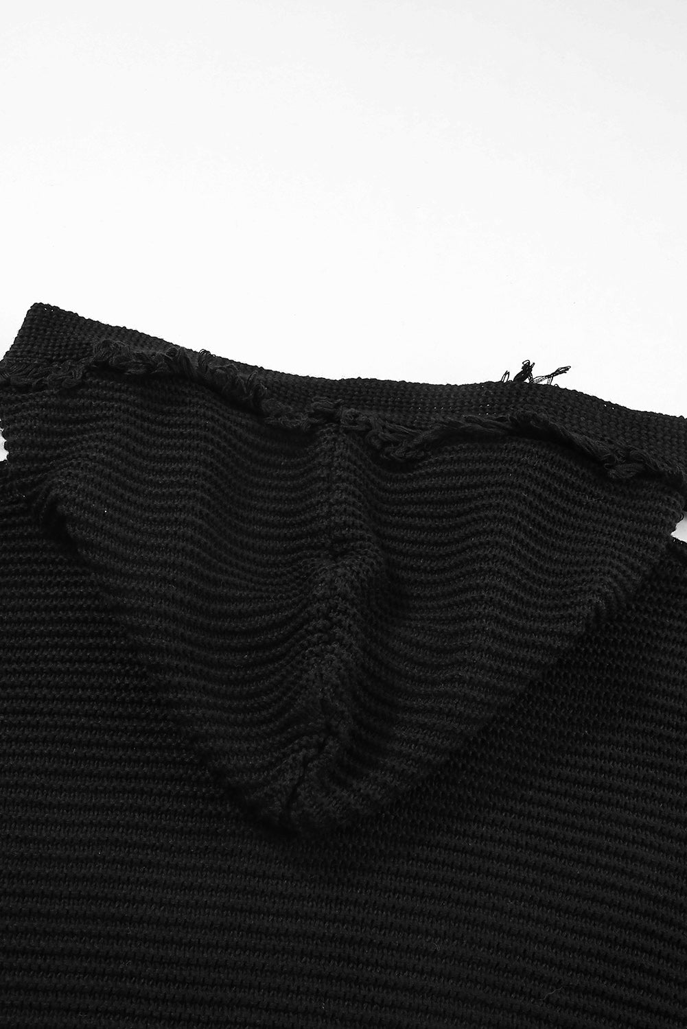 Black Split V Neck Pullover Knit Hooded Sweater