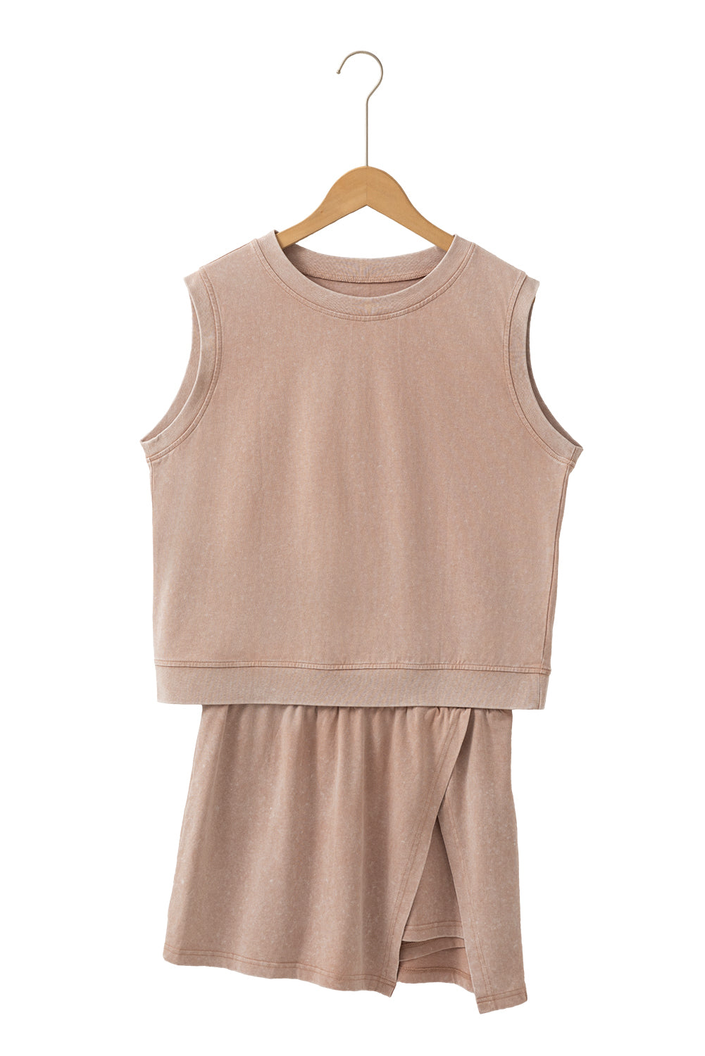 Light Pink Mineral Wash Sleeveless Top and Split Skort Set