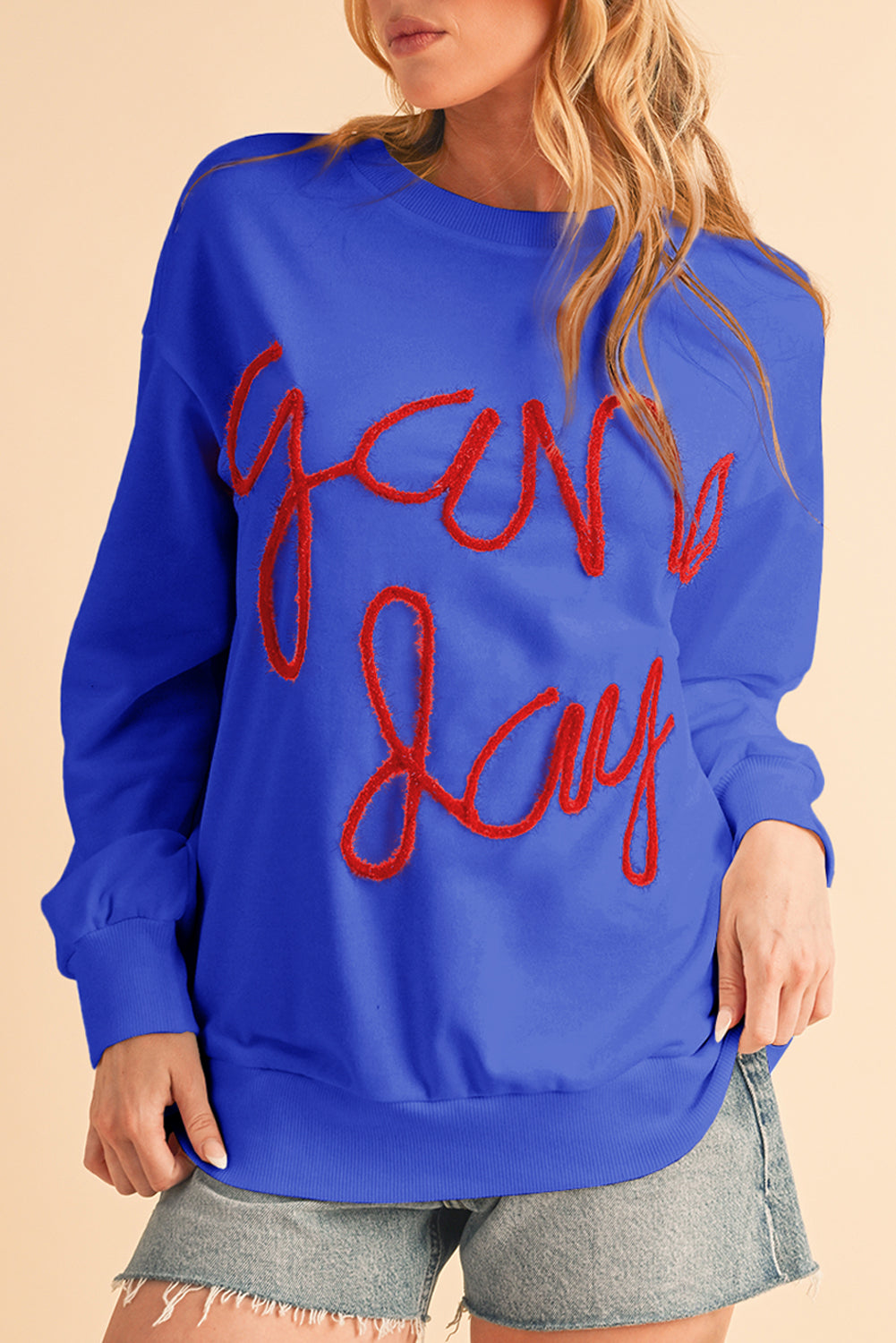 Black Tinsel Game Day Drop Shoulder Sweatshirt