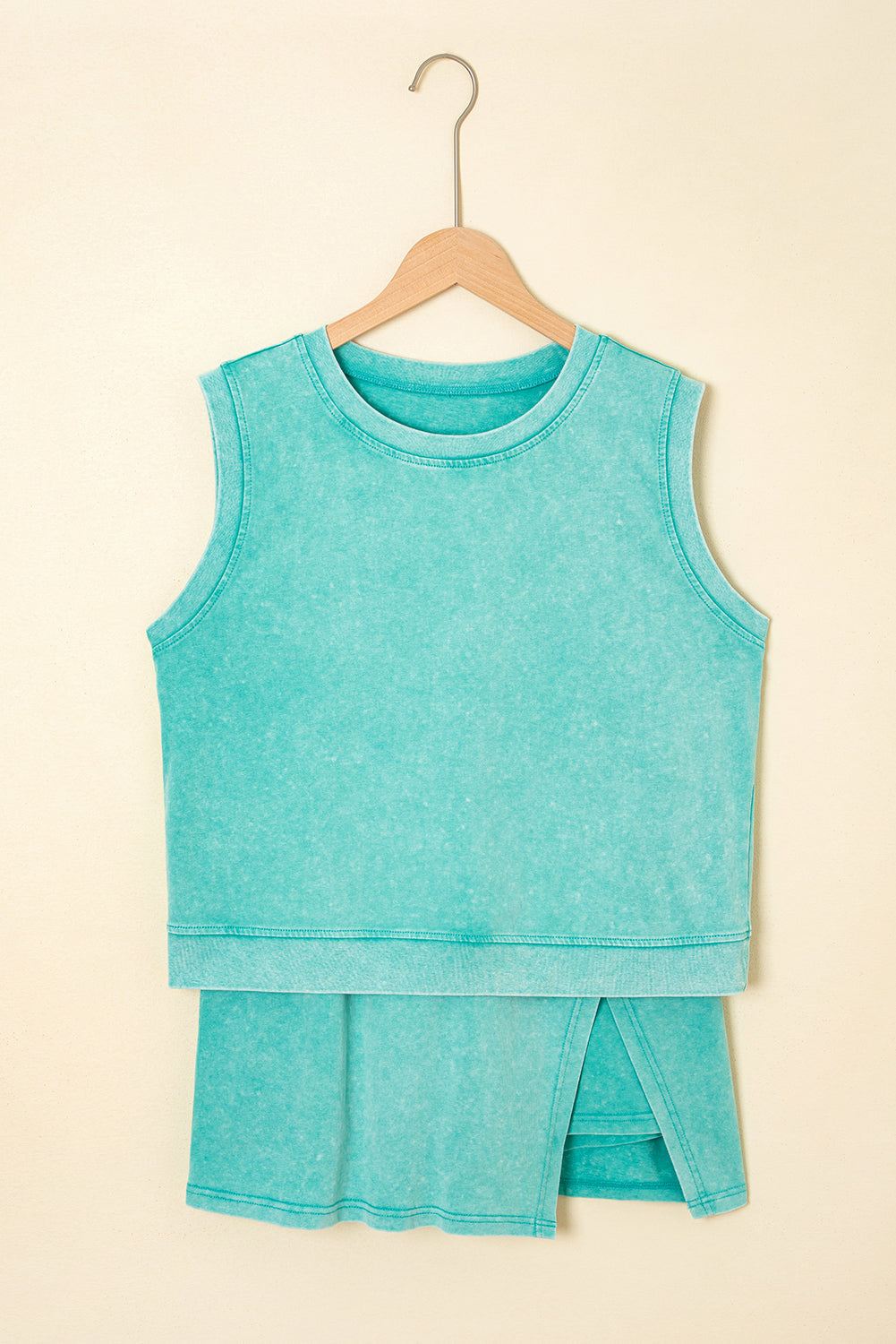 Light Pink Mineral Wash Sleeveless Top and Split Skort Set