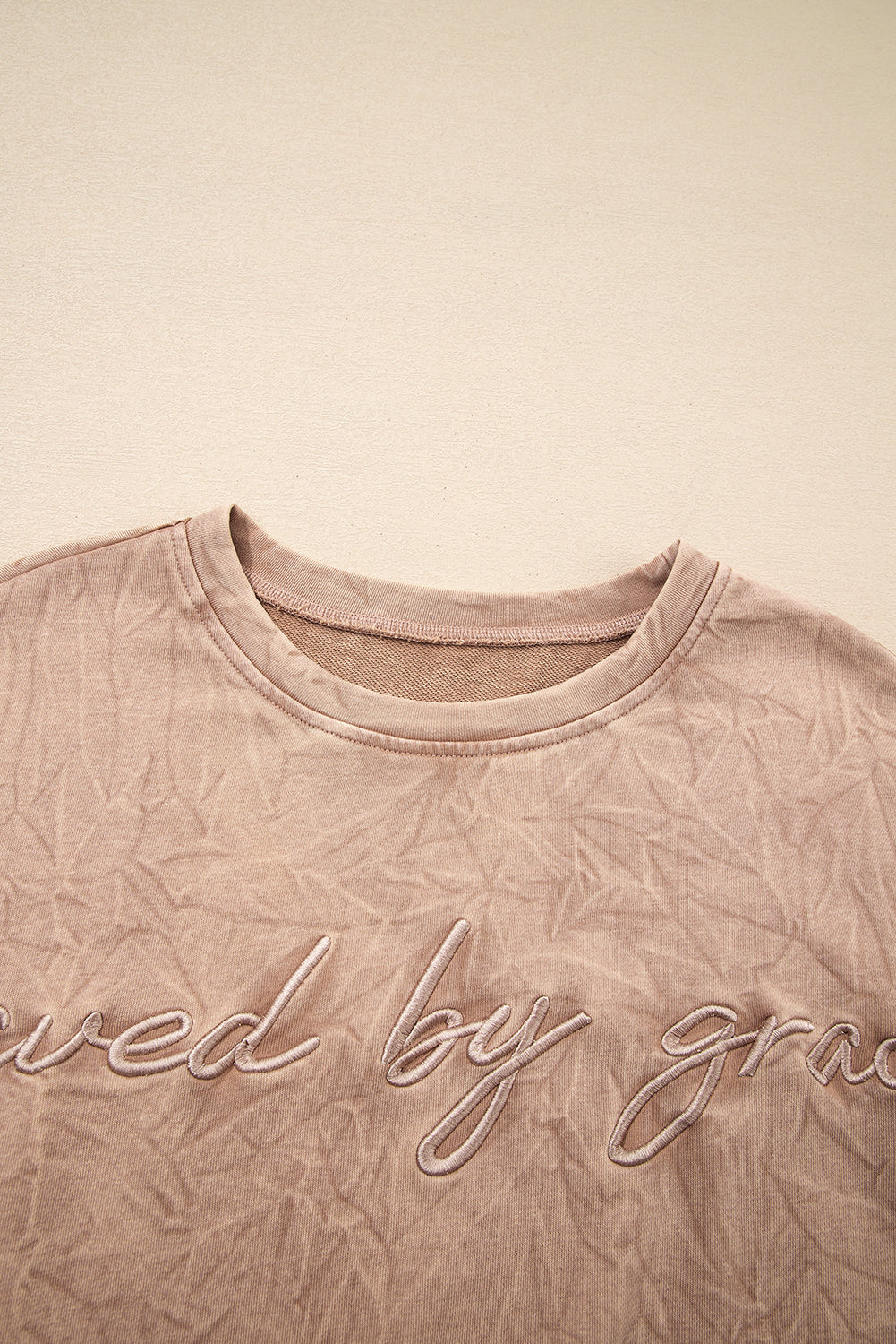 High-rise saved by grace Letter Embroidery Mineral Wash Loose Sweatshirt