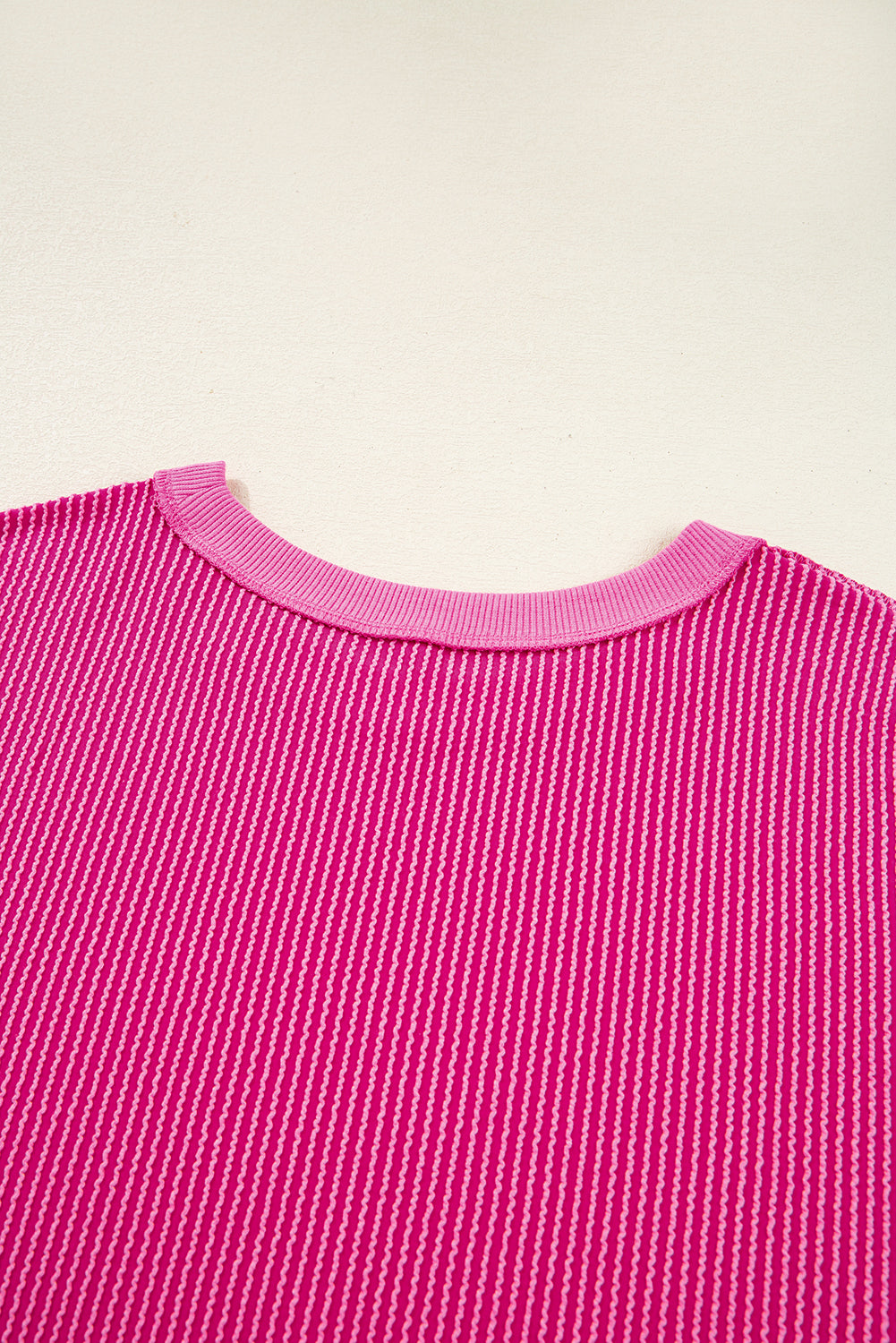 Strawberry Pink Twisted Ribbed Seamed Patchwork Long Sleeve Top