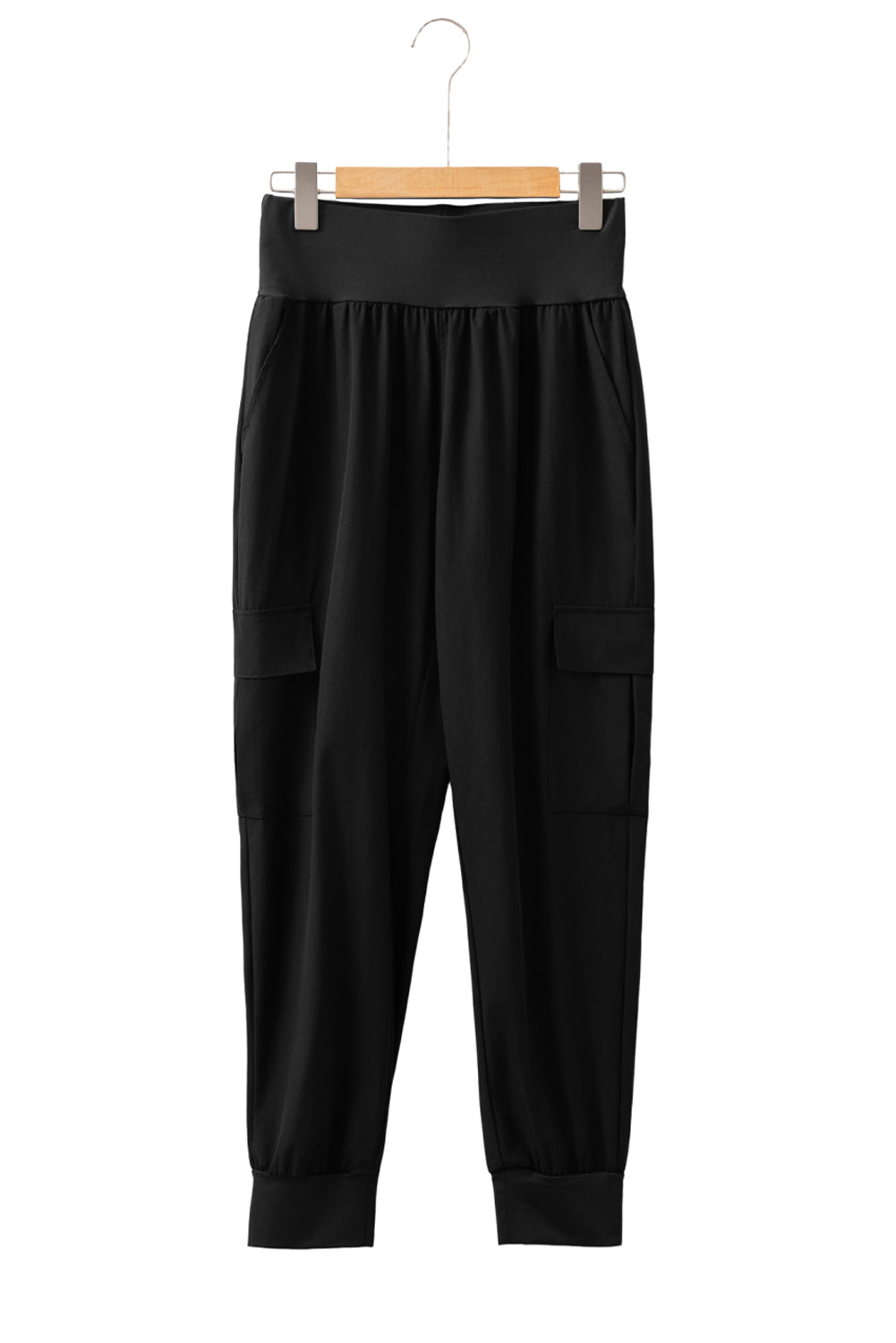Medium Grey Elastic High Waist Pocketed Cargo Jogger Pants