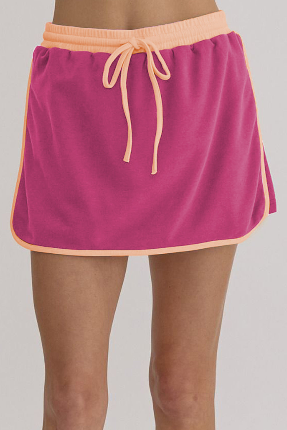 Black Contrast Trim Loose Pullover and Lace-up Waist Skort Set