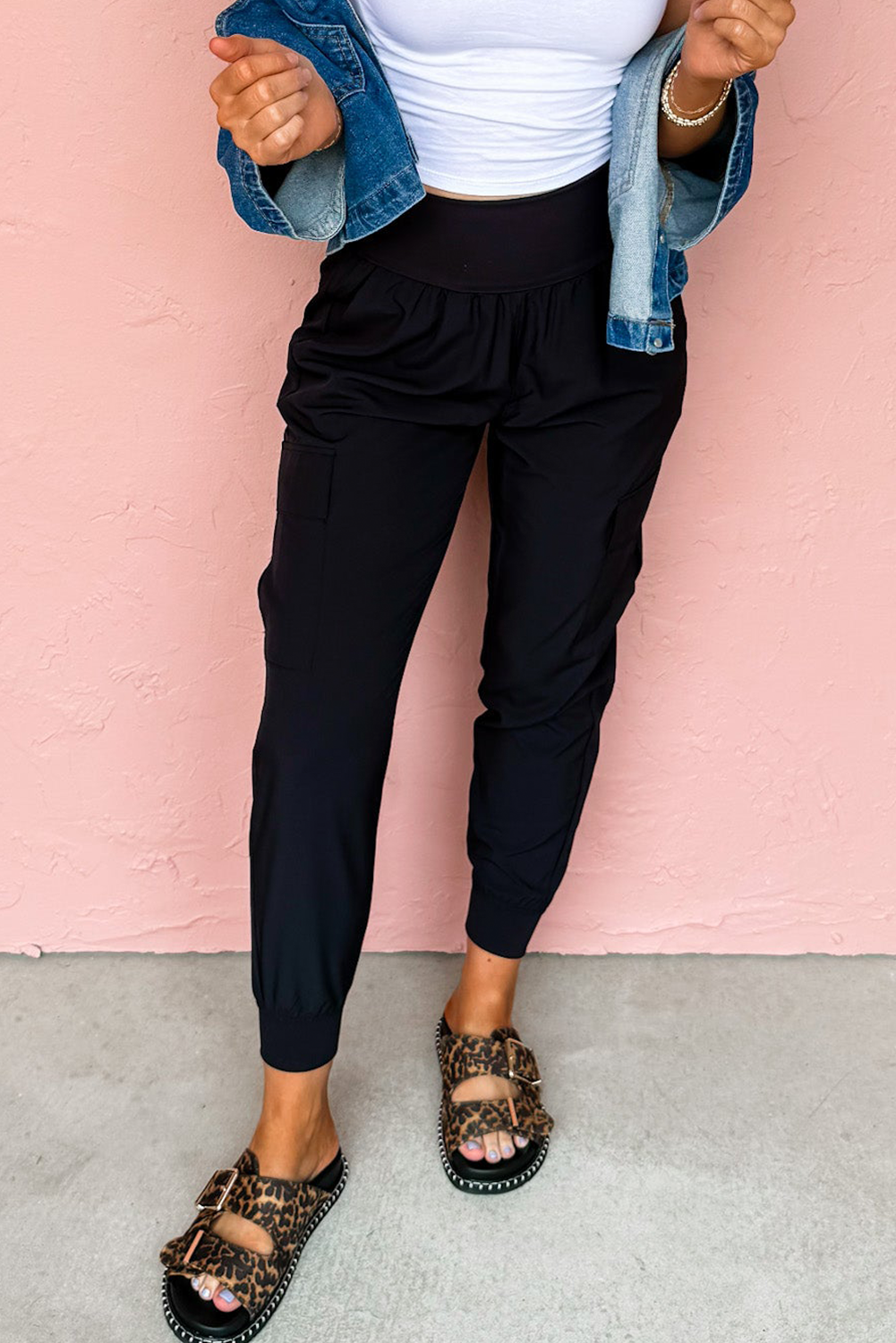 Medium Grey Elastic High Waist Pocketed Cargo Jogger Pants