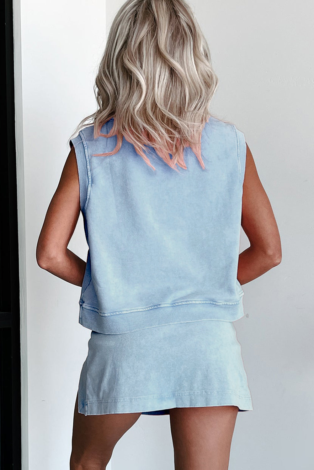 Light Pink Mineral Wash Sleeveless Top and Split Skort Set