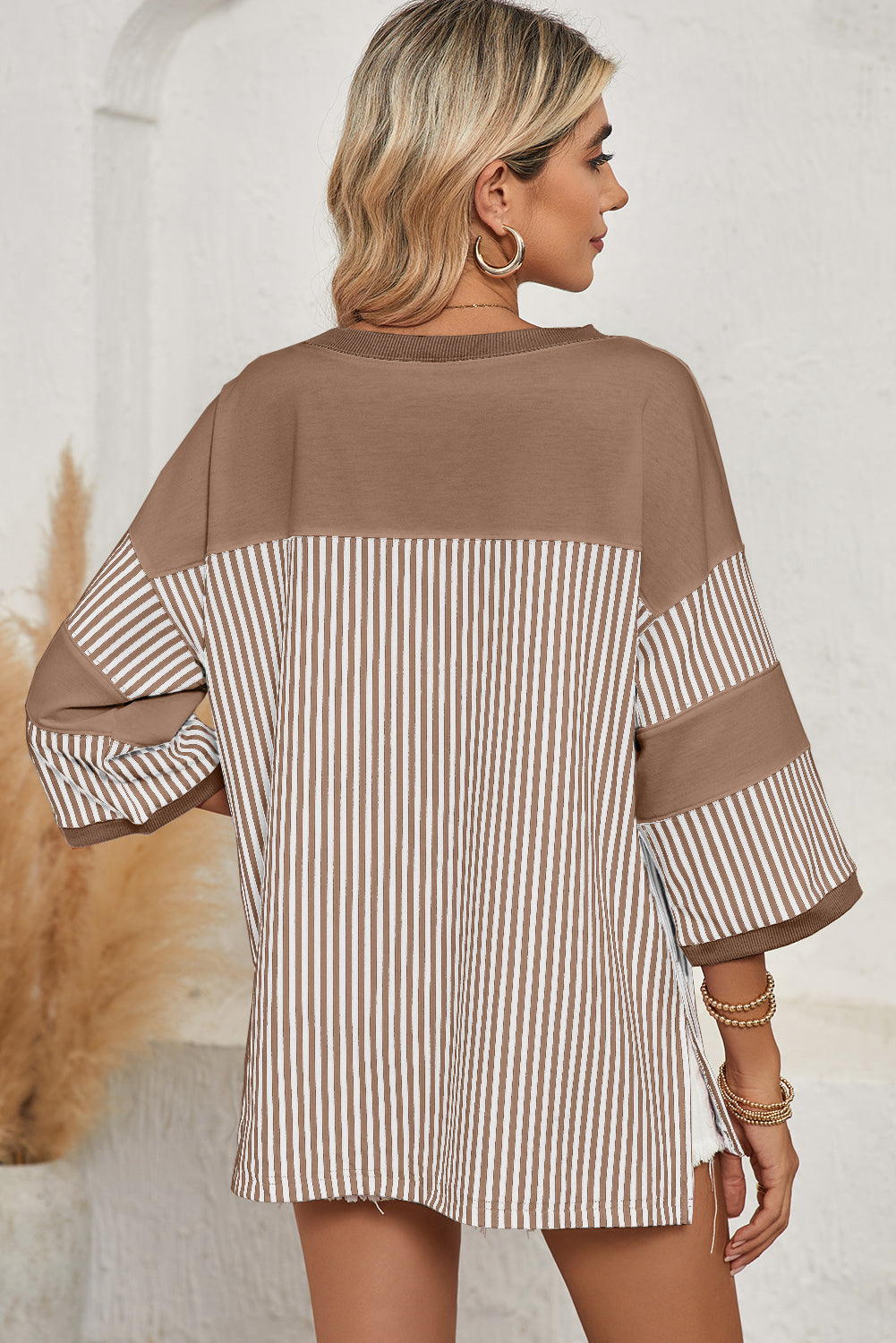 Phalaenopsis Striped Patchwork Oversized Tee
