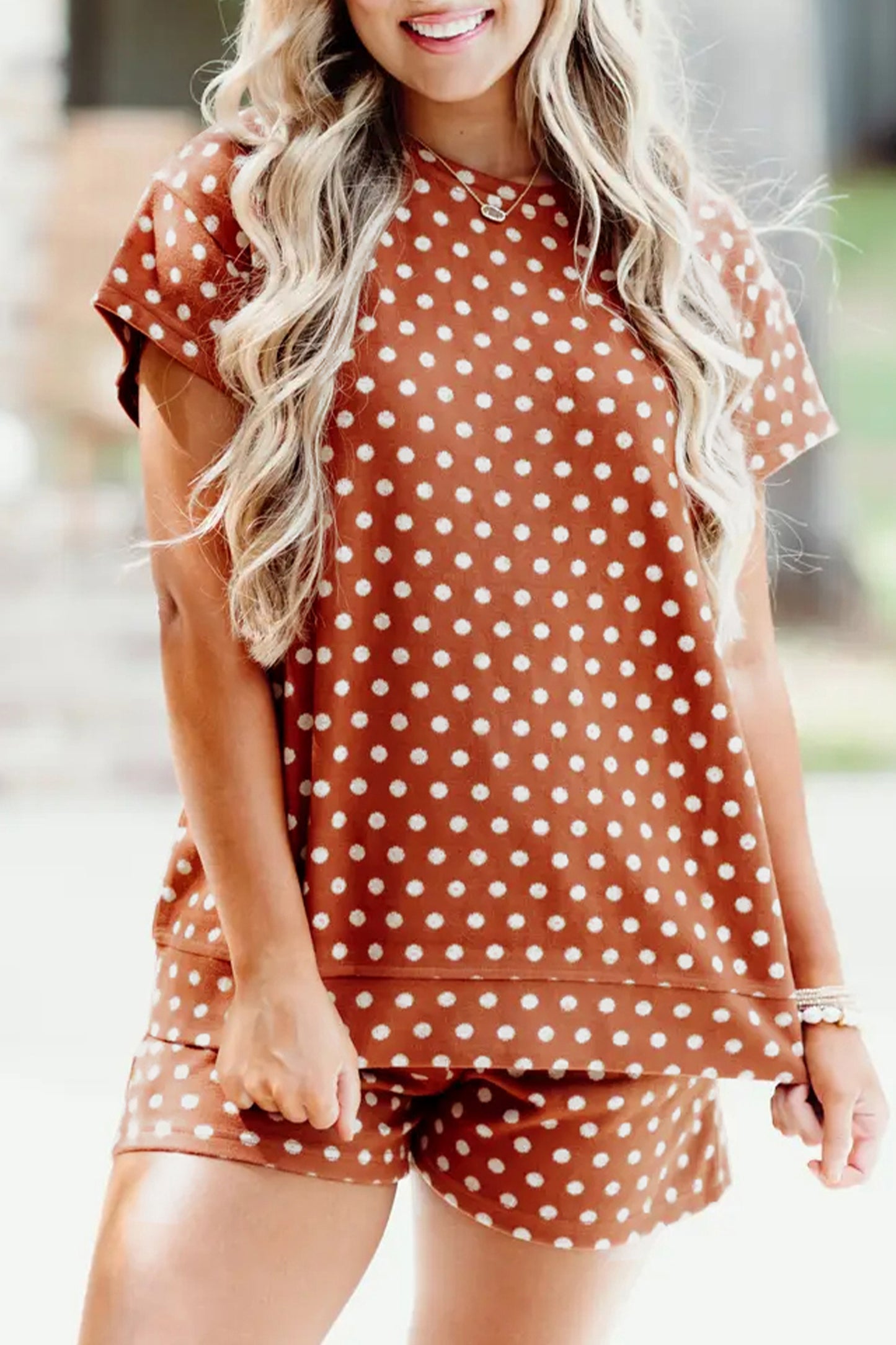 Purple Polka Dot Print Short Set