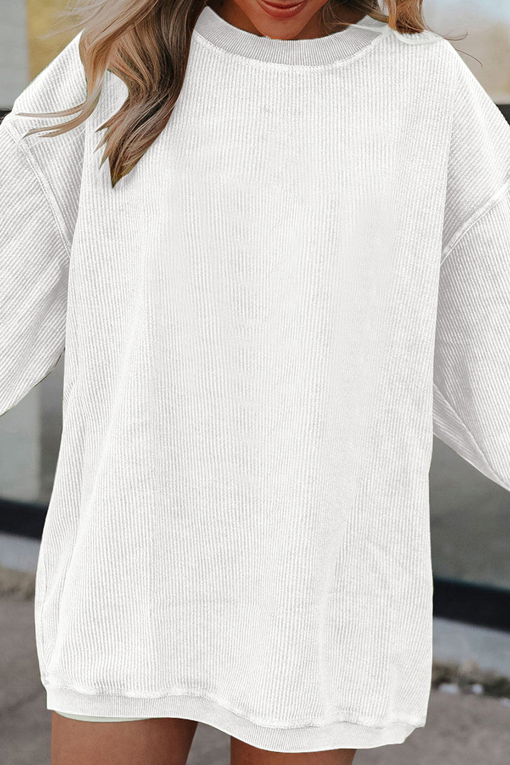 Festival Fuchsia Plain Drop Sleeve Crinkle Rib Oversized Sweatshirt