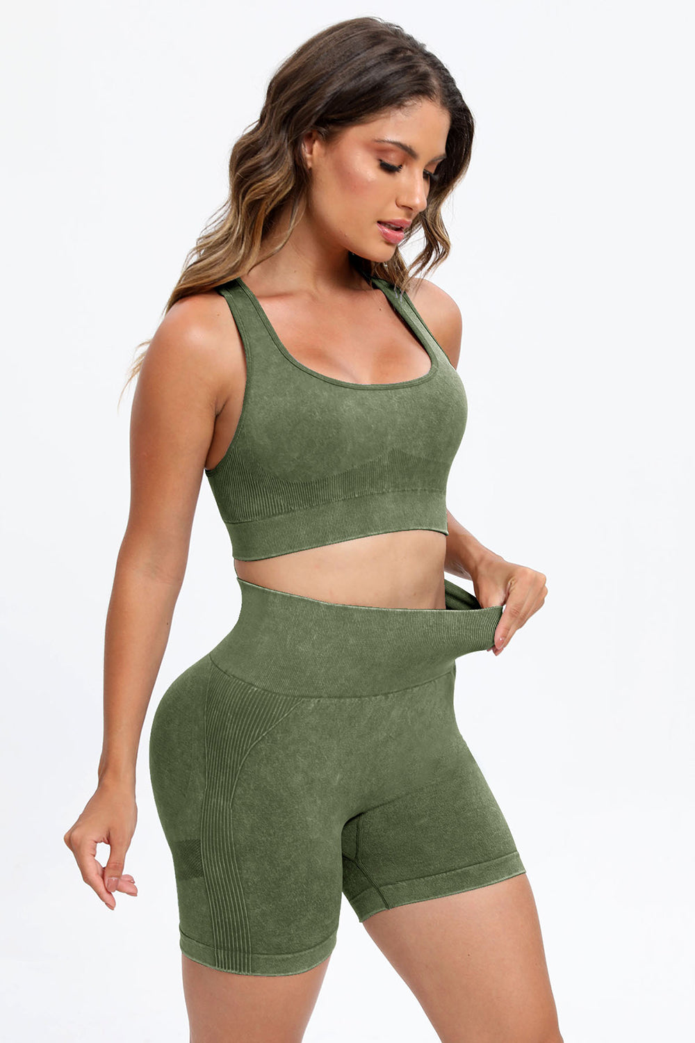 Washed 3 Piece Square Neck Wide Strap Active Set