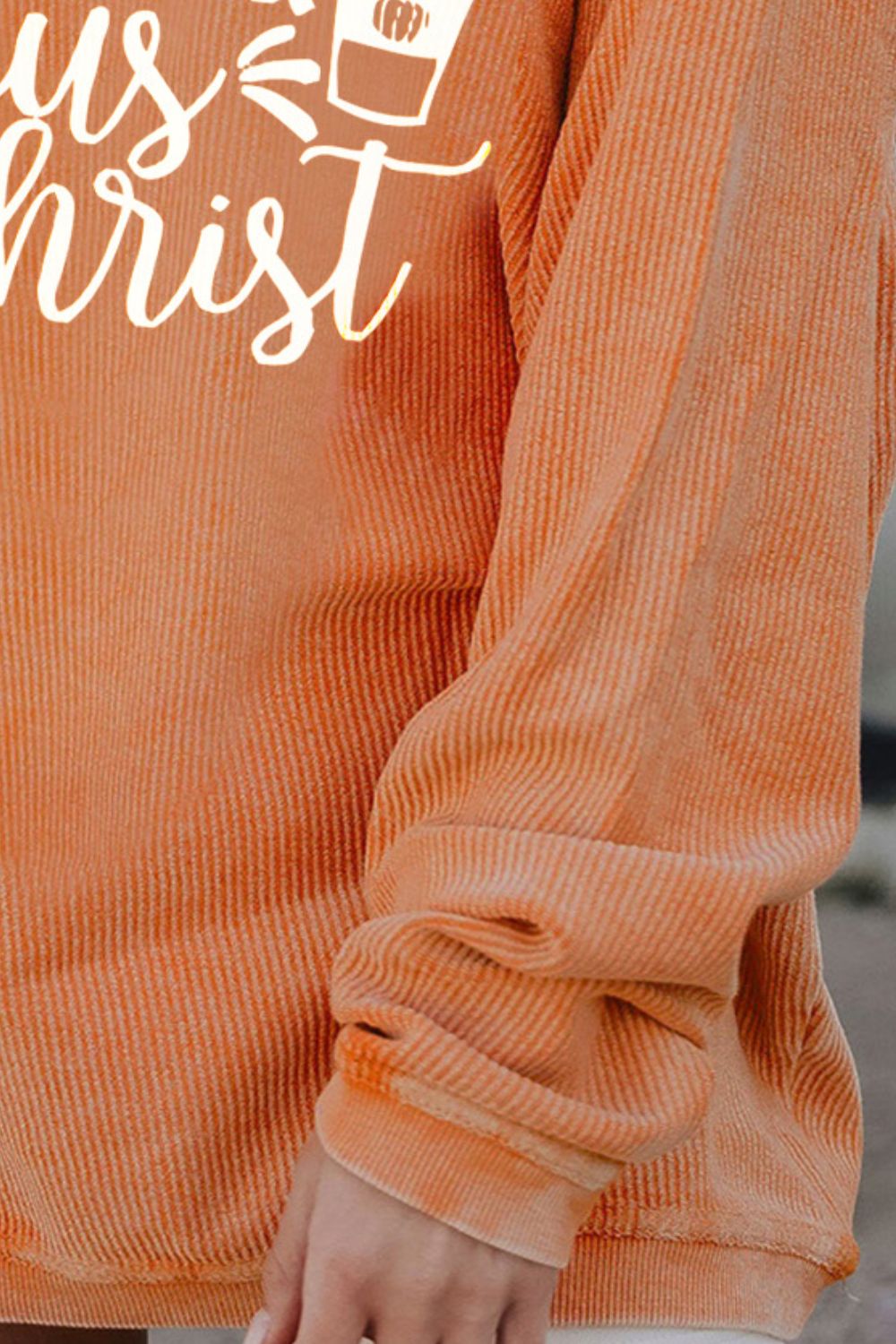Pumpkin Spice and Jesus Graphic Round Neck Long Sleeve Oversize Sweatshirt