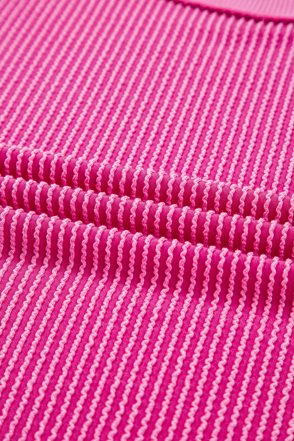 Strawberry Pink Twisted Ribbed Seamed Patchwork Long Sleeve Top