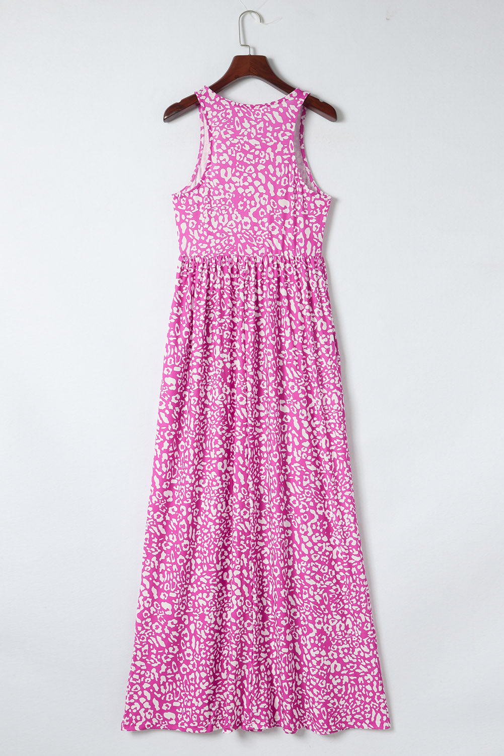 Rose Pink Leopard Pocketed Maxi Tank Dress