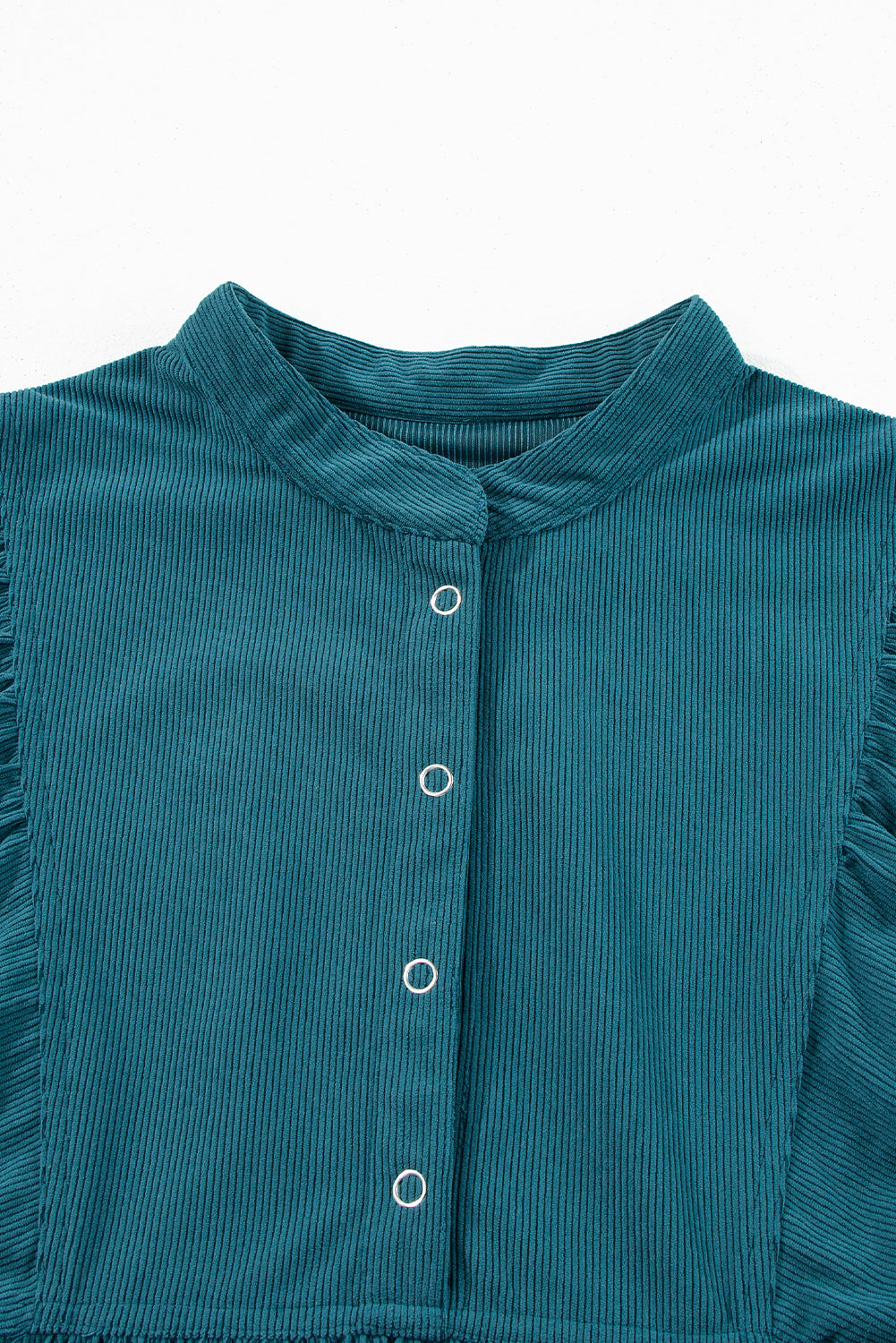 Vineyard Green Light Snap Button Empire Waist Lantern Sleeve Corduroy Dress