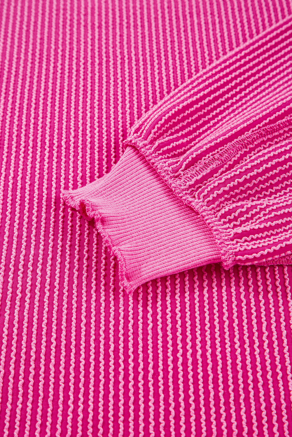 Strawberry Pink Twisted Ribbed Seamed Patchwork Long Sleeve Top