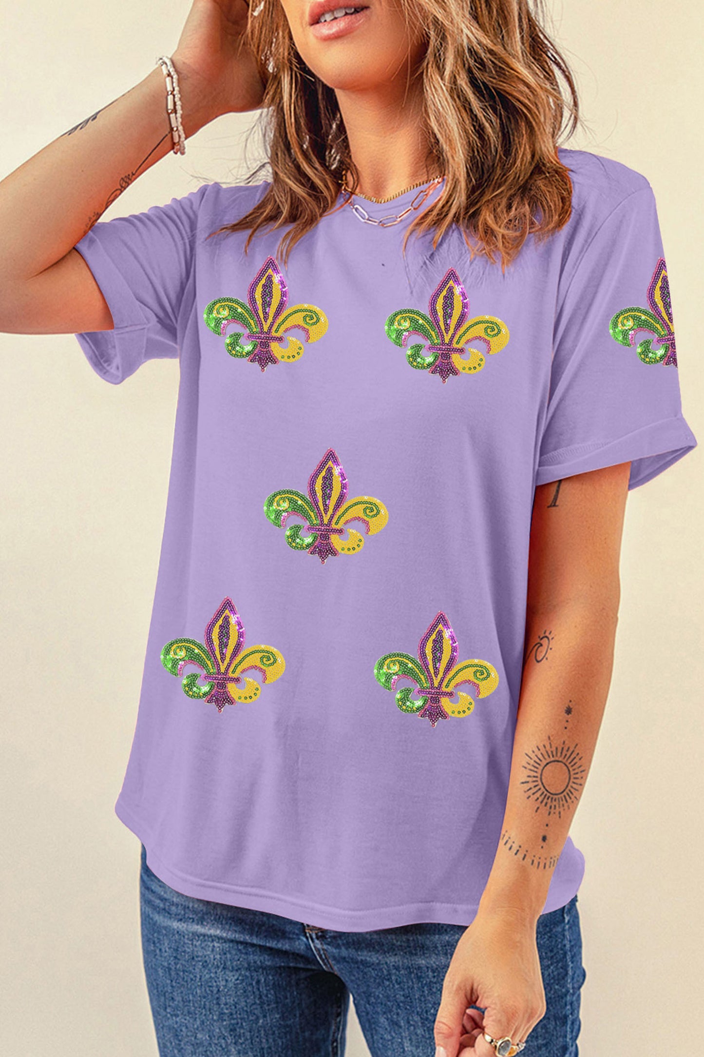 Wisteria Mardi Gras Sequined Pattern Holiday T Shirt