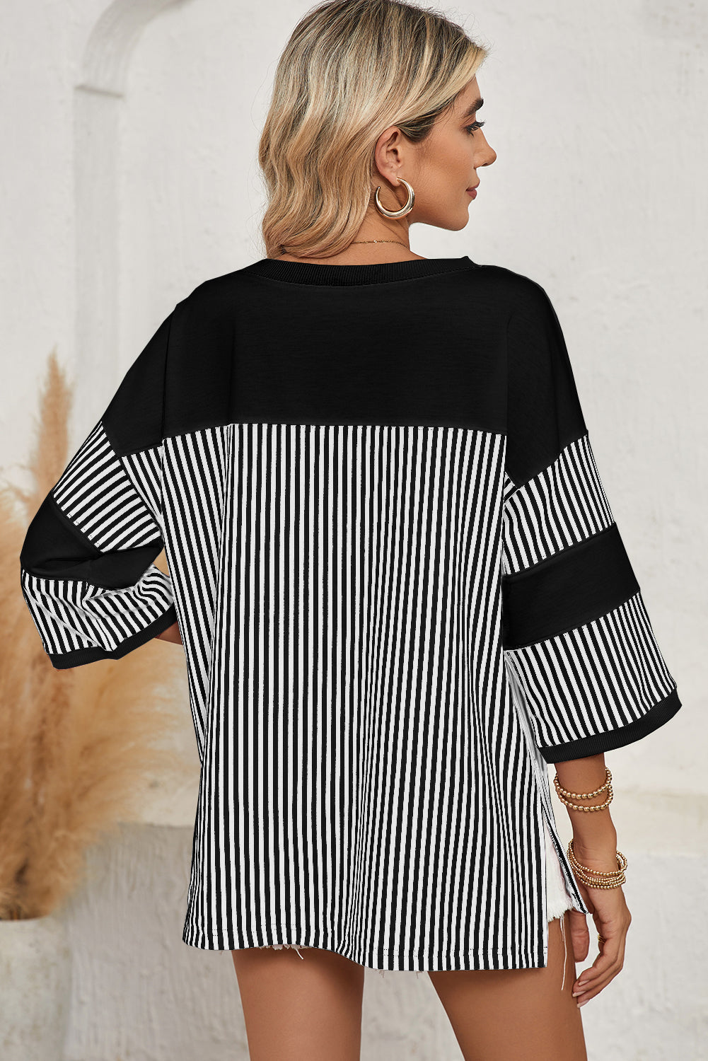 Phalaenopsis Striped Patchwork Oversized Tee