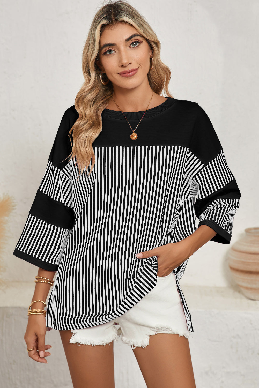 Phalaenopsis Striped Patchwork Oversized Tee
