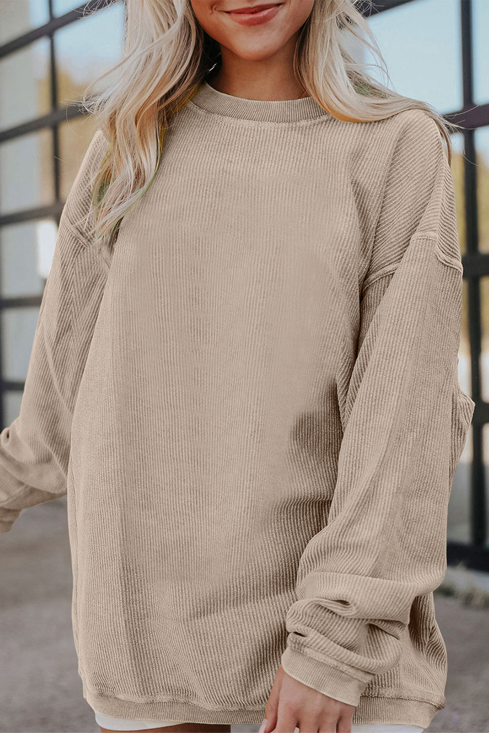 Festival Fuchsia Plain Drop Sleeve Crinkle Rib Oversized Sweatshirt