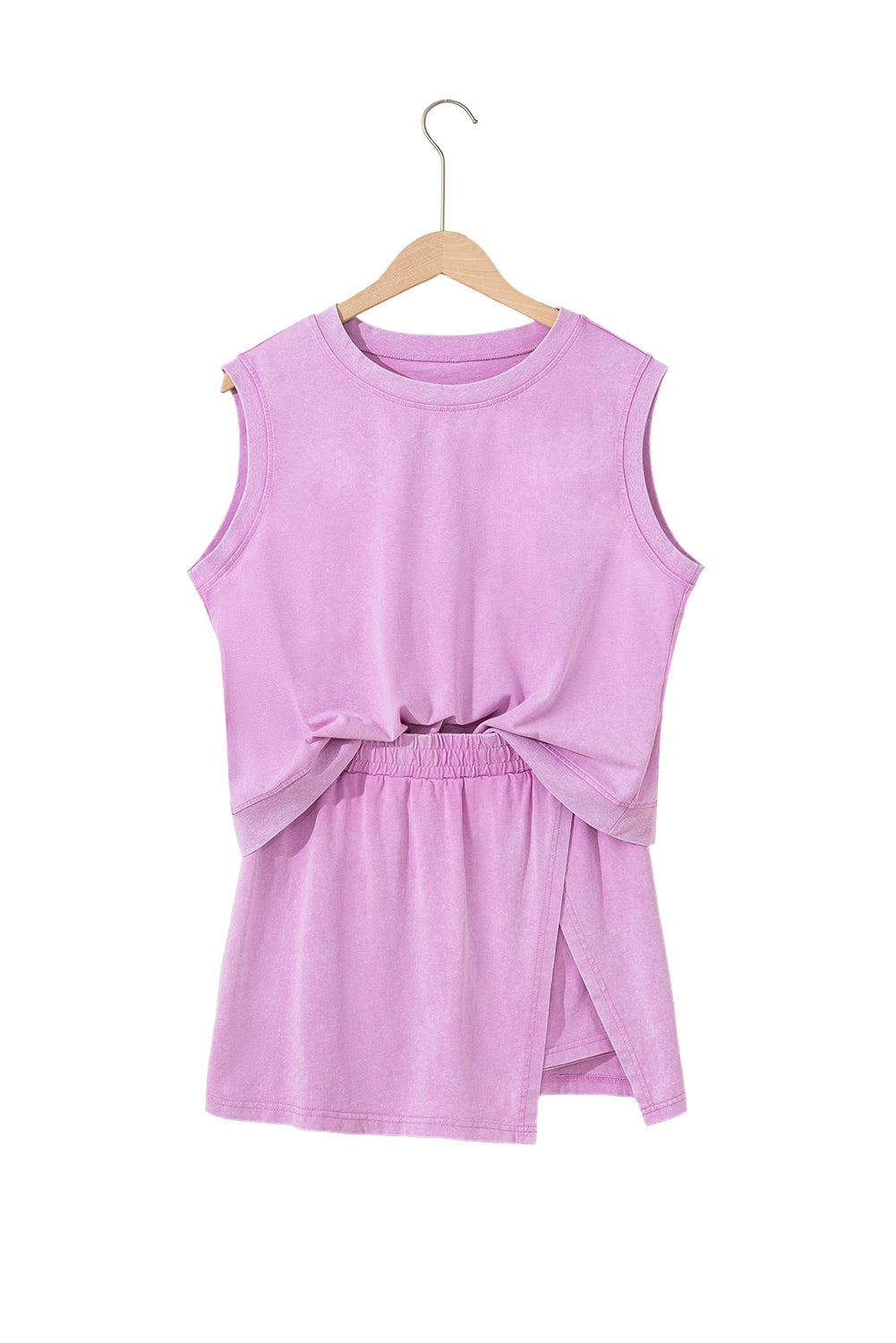 Light Pink Mineral Wash Sleeveless Top and Split Skort Set