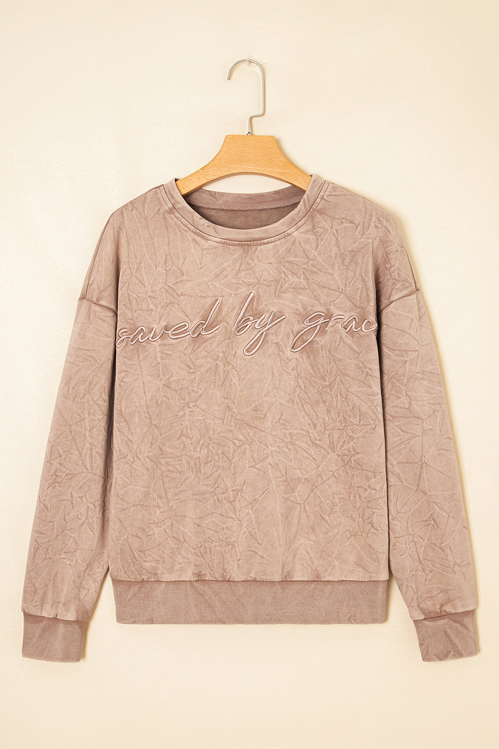 High-rise saved by grace Letter Embroidery Mineral Wash Loose Sweatshirt